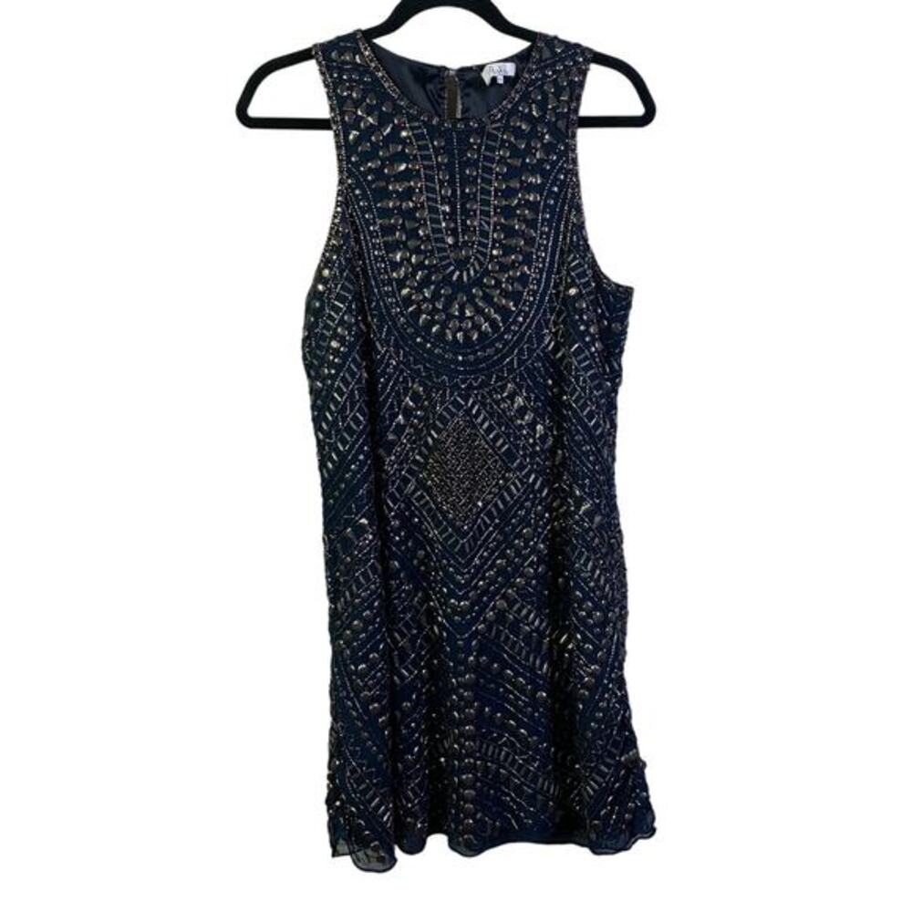 PARKER Blue Allegra Beaded Embellished Silk Sleeveless Mini Shift Dress‎ Size M
